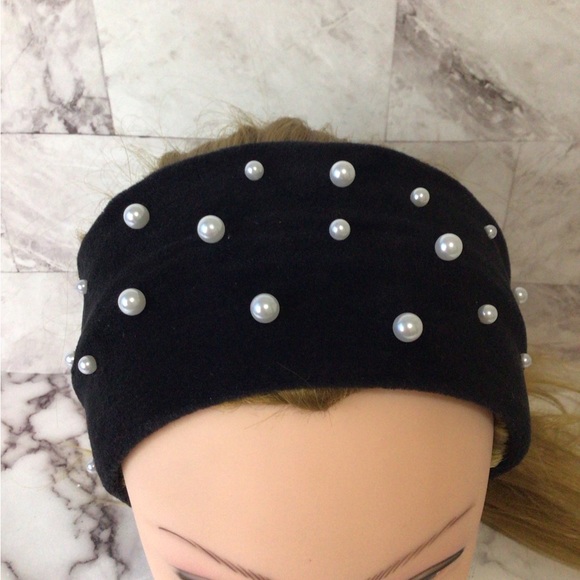 Pearl studded headband, black faux suede and white Pearl turban headband - Picture 7 of 8